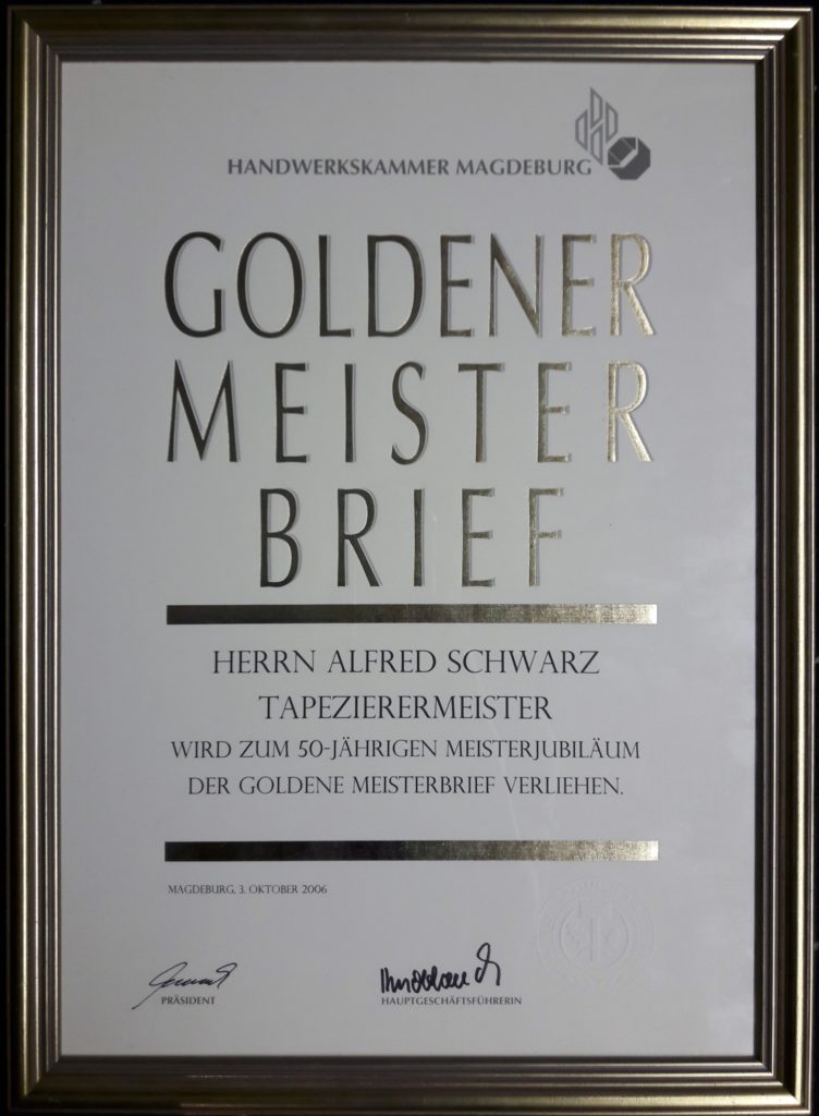 Goldener Meister Brief Alfred Schwarz