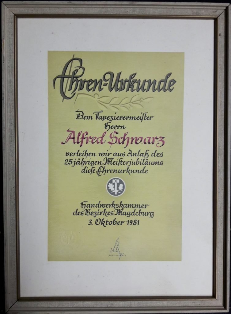 Ehrenurkunde Alfred Schwarz