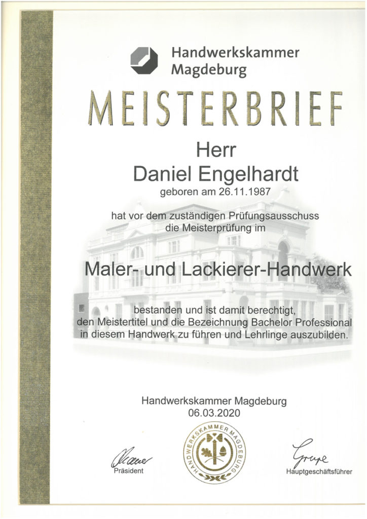 Meisterbrief Daniel Engelhardt